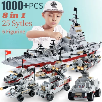 1000+Ks Navy War Chariot Loď Armády Loď, Lietadlo Model vojnové lode Stavebné Bloky City Deti Hračky pre Chlapca