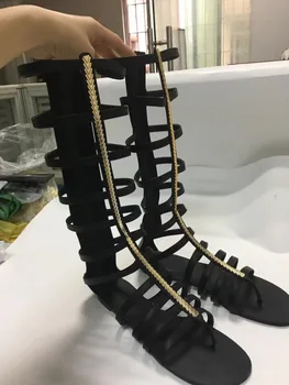 2022 gladiator sandále, topánky bytov kovové dekorácie lete cut-outs nad kolená, topánky móda bežné sandále reálny obraz