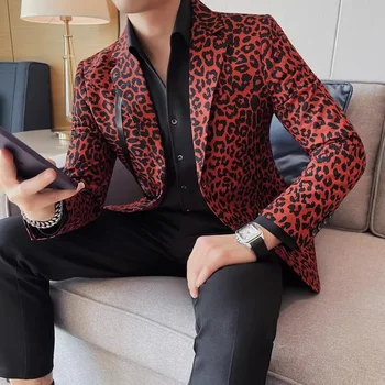 2023 kvalitné módne all-in-one banquet bežné leopard tlač sako pánske slim oblek dva-zrno single-row vyhovovali Blejzre