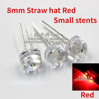 50pcs svetlo LED-diódy 8mm Slamený klobúk biele vlasy na červeno Zvýraznenie malé stenty krátke nohy F8 Slamený klobúk Červená LED lampa perličiek