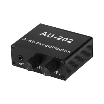 AU-202 Stereo Audio Mixer Distribútor pre Slúchadlá, Externý Zosilňovač Objem Nezávislé 2 Vstupy, 2 Výstupy
