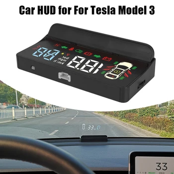 Auto Head Up Display Pre Tesla Model 3 OBD Hud Rýchlosť Projektor prekročenia rýchlosti Napätie Alarm čelné Sklo Automatické Elektronické E100