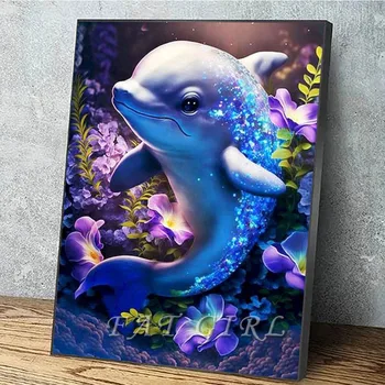 DIY 5D Diamond Maľovanie Blue Dolphin Cartoon Zvierat Cross Stitch Plné Kolo Mozaikové Umenie Výšivky Kvet Obrázok Diamond Dekor