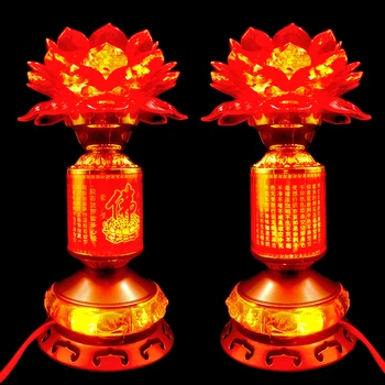 Domácnosti Buddha Lampa Guanyin Lotus Lampa pár plug-v obývacej izbe farebné led Čínsky štýl, Buddha predné lampy