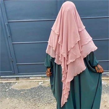 Eid Modlitba Odev 3 Vrstvy Režijné Hidžáb Dlho Khimar Ramdan Moslimských Dlho Headcarf Ženy Úplné Pokrytie Závoj Abaya Kaftan Headdress