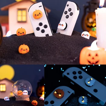 GeekShare Svetelný Silikónové Joycon thumb Čiapky pre Nintendo Prepínač/OLED/Lite,4Pcs Halloween Tekvica Ghost Ovládač Kryt