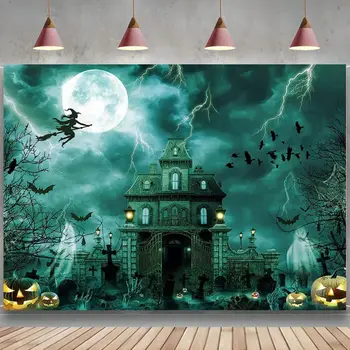 Halloween Kulisu pre Fotografovanie Horor Mesiac Noc Ghost Desivé Pozadie Hrobu Strašidelné Lebky Iron Gate Čarodejnice Dekorácie