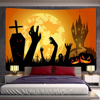 Halloween tekvica čiar hrad domáce dekorácie gobelín psychedelickej scény české pozadí handričku, na stene visí