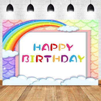 Happy Birthday Pozadí Pre Fotografovanie Rainbow Shell Dieťa Portrét Prispôsobené Narodeninovej Party Banner Plagát, Foto Pozadie