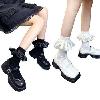 Japonský Členkové Ponožky pre Ženy Sladké Hodvábne Prehrabať Patchwork Naberaný Ponožky P8DB