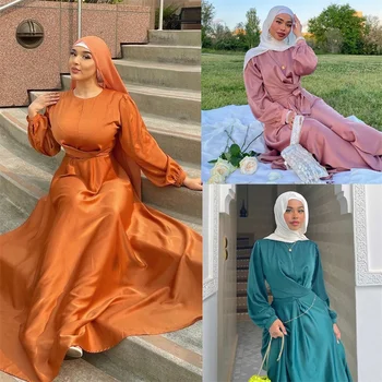 Jednofarebné Župan Abaya Moslimská Žena Šaty Afriky Turecko Oblečenie Na Jar, Jeseň Pani Dubaj Dlhý Rukáv