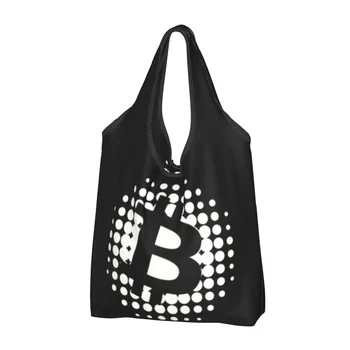 Kawaii Kúpiť Bitcoin Tlačidlo Nakupovanie Tote Tašky Prenosné Cryptocurrency BTC Blockchain Geek s potravinami Shopper Taška cez Rameno
