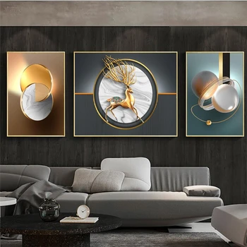 Moderné svetlo luxusné abstraktné geometrické priestor elk triptych dekoratívne maľby obývacia izba domova pozadí nástenné maľby