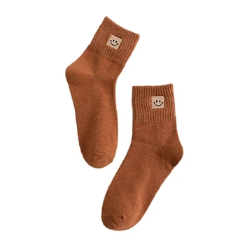 Móda Harajuku Bavlnené Ponožky pre Ženy Novinka Zábavné Usmievavá Tvár Výšivky Farbou Elastické Členok Dĺžka Ponožky