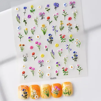 Na jar A v Lete Botanická Kvety 3D Nail Art Nálepiek, Série Sticky Prenos Nálepky Jazdca DIY Nechtov Manikúra Príslušenstvo