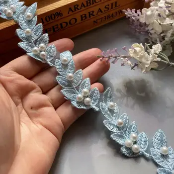 Nové 10x Blue Pearl Korálkové Kvet, List, Vyšívané Čipky Orezania pása s nástrojmi Textílie Ručné Šitie Plavidlá Pre Kostým Klobúk Dekorácie Hot