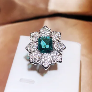 Nové Petal Kvet Emerald Plný Diamantový Prsteň Otvorená Osobnosť, Temperament Príliv Ženskej Prehnané Príslušenstvo Strana Darček K Narodeninám