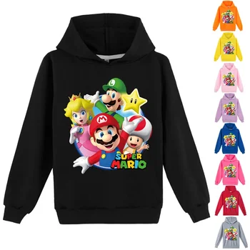 Nový Mario detské Oblečenie Drobné Cottons Deti Zimné 2024 Populárny Kreslený Tlačiť Bežné Športové Dlhým rukávom s Kapucňou Mikiny