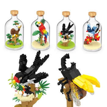 Papagáj Vtákov Micro Stavebné Bloky DIY Zmontované Papagáj 3D Model Mini Tehla Hračky pre Deti