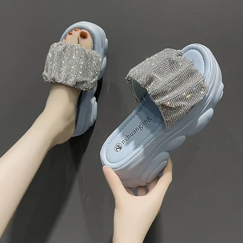 Papuče Bežné dámske Topánky S Platformou Lady Podpätky Tkaných Pantofle Listov Jelly Flip Flops Luxusné Dievča Leta Mäkké Vysokej 2023