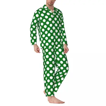 Polka Dot Patty 's Day Tlač Pyžamo Muž St Patrick' s Day Dovolenku Teplé Noci Sleepwear Jeseň 2 Kus Retro Nadrozmerné Pyžamo Nastaviť