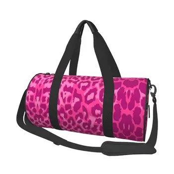Ružová Zvierat Škvrny Kawaii Leopard Športové Tašky Trendy Veľkej Telocvični Taška Prenosná Muži Ženy Vlastné Kabelka Školenia Roztomilý Fitness Bag