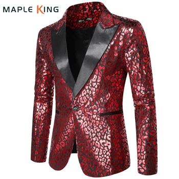 Steampunk Muži Farby Vysokej Kvality nočný klub Red Leopard Samoopaľovacie Tlač Party Šaty Fáze Oblečenie pre Spevákov Mens Blazer Masculino