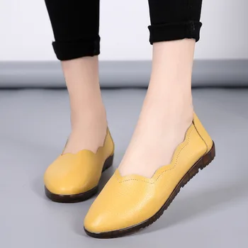 Topánky dámske Originálne kožené ploché nohy jedného topánky mäkké jediným plytké úst priedušná bežné hrach topánky ploché topánky