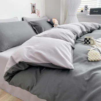 Umyté bavlna farbou 4pcs posteľná bielizeň nastaviť jednoduché kartáčovaný posteľ list Dvojité perinu obliečka na vankúš spálňa ubytovni Posteľná bielizeň