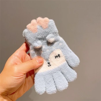 Zimné detské rukavice pre dievčatá a chlapcov vo veku 4-10, pletené roztomilý kreslený králik dieťa päť prstov, odolné voči chladu a teplej glov