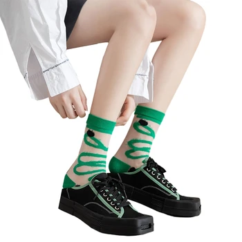 Ženy, Sklenené Vlákna, Oka Ponožky Kontrast Farieb Zelenej Geometrickým Vzorom pančuchový tovar 37JB