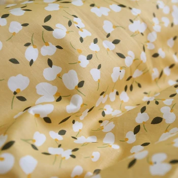 Žltá Oslniť Kvetinový Bavlnená tkanina Vytlačené Bavlna Twill posteľná bielizeň Posteľ List Deka Kryt Deka Kryt Textílie 235cm šírka